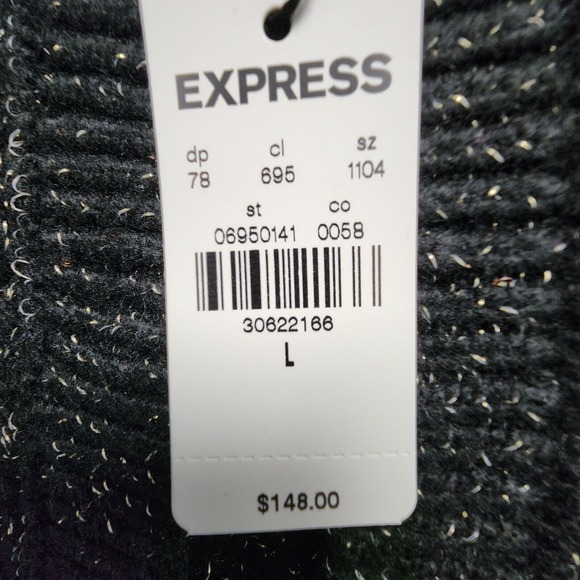 Express Cardigan Sweater Womens L Black Gold Detail Puff Shoulder Wool Blend NEW - Picture 7 of 14